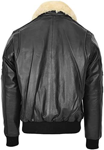 Men's Genuine Leather Bomber Jacket with Detachable Collar Aviator